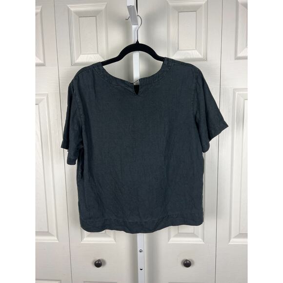 Ojai 100% linen black short sleeve boxy cut womens top blouse lagenlook Medium - Picture 6 of 6